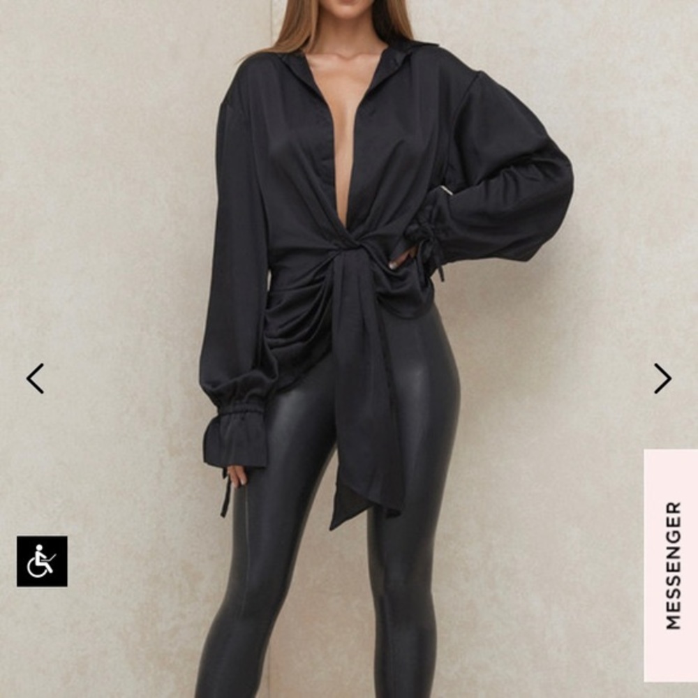 House of CB Black Tie-Front Blouse